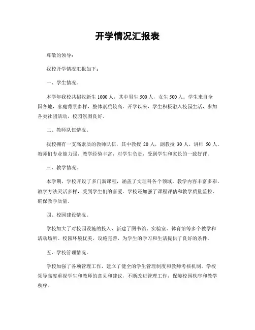 开学情况汇报表