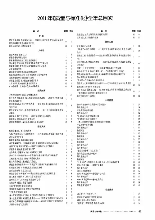 2011年《质量与标准化》全年总目次