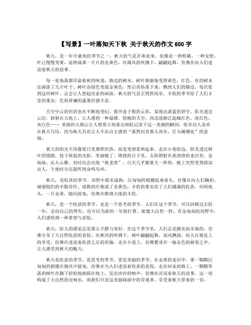【写景】一叶落知天下秋 关于秋天的作文600字