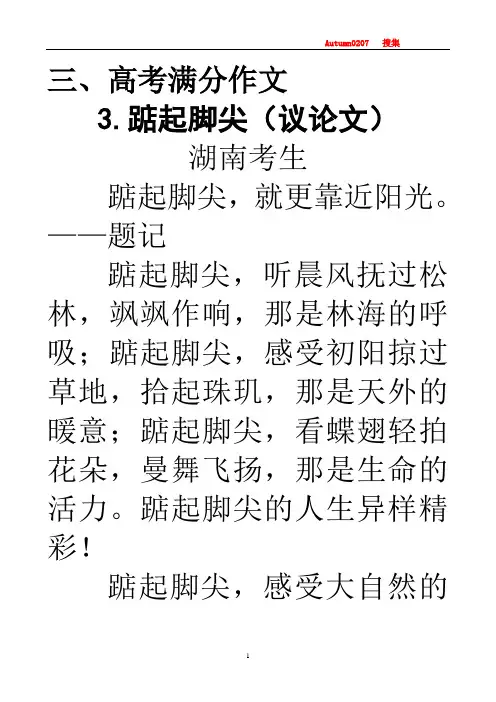 2009年全国各地高考作文精评及满分例文