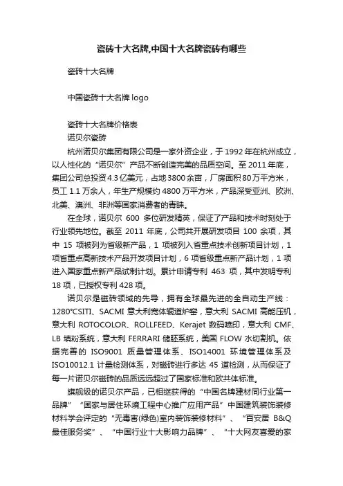 瓷砖十大名牌,中国十大名牌瓷砖有哪些