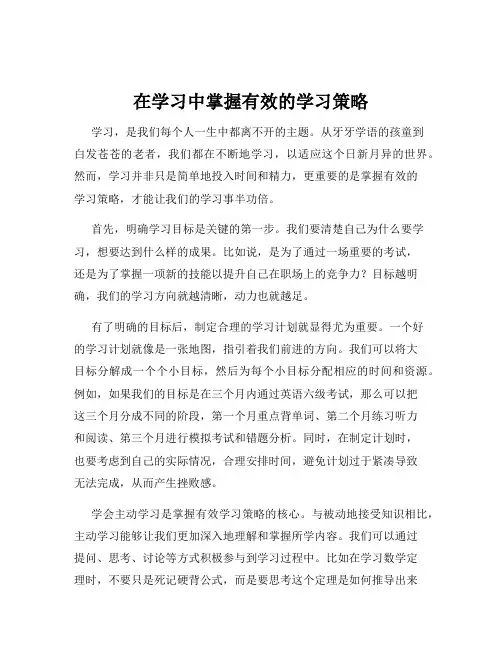 在学习中掌握有效的学习策略