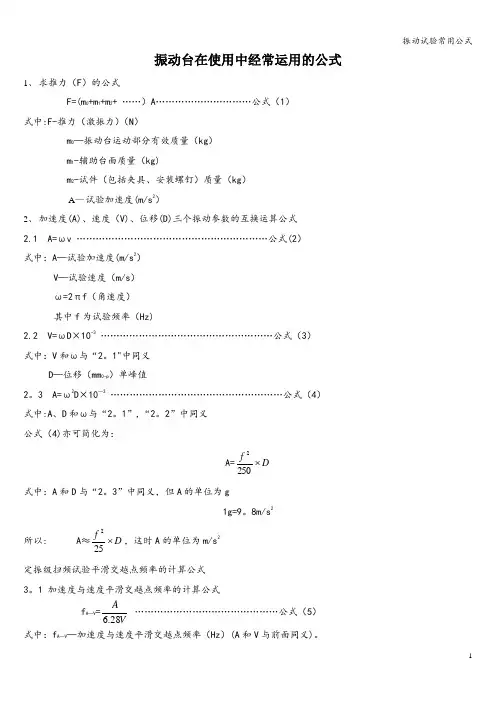振动试验常用公式
