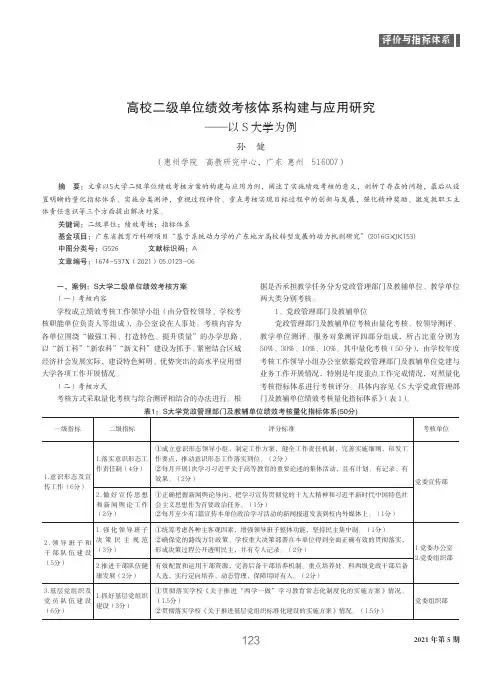 高校二级单位绩效考核体系构建与应用研究——以S大学为例