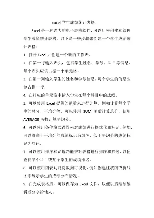 excel学生成绩统计表格
