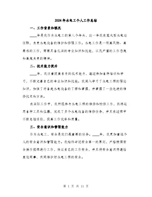 2024年水电工个人工作总结(4篇)