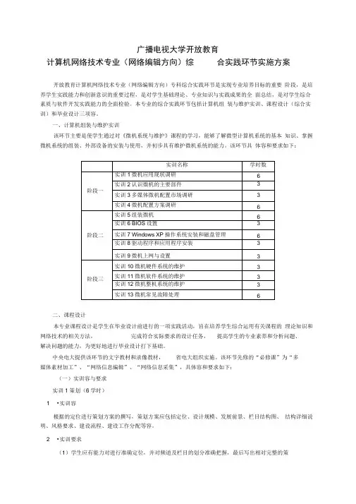 计算机网络技术专业综合实践环节实施计划方案