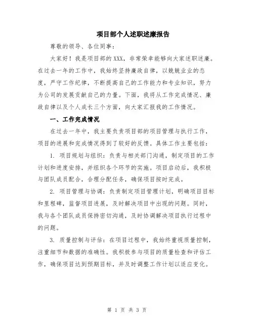 项目部个人述职述廉报告
