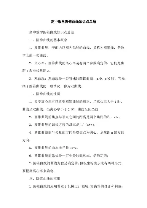 高中数学圆锥曲线知识点总结
