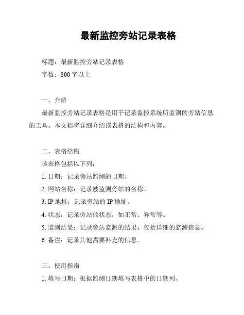 最新监控旁站记录表格