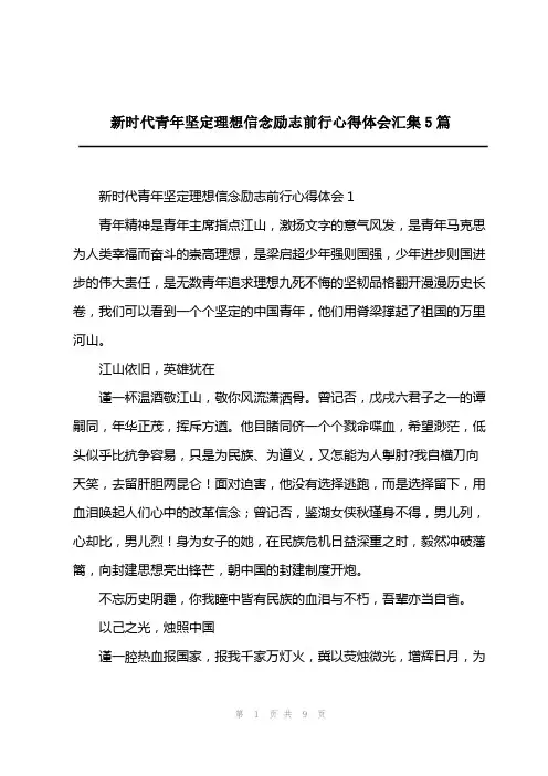 2023年新时代青年坚定理想信念励志前行心得体会汇集5篇