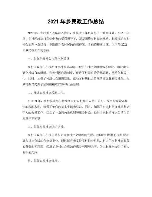 2021年乡民政工作总结