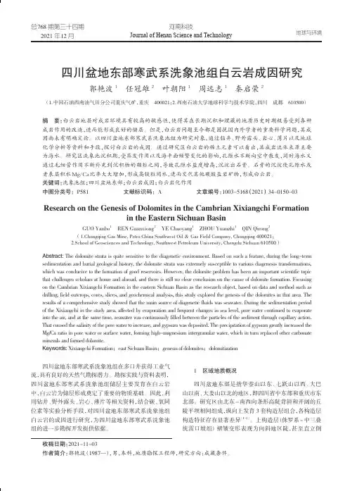 四川盆地东部寒武系洗象池组白云岩成因研究