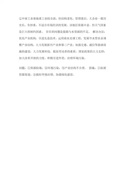 分析辽中南兴起的条件存在的问题治理措施