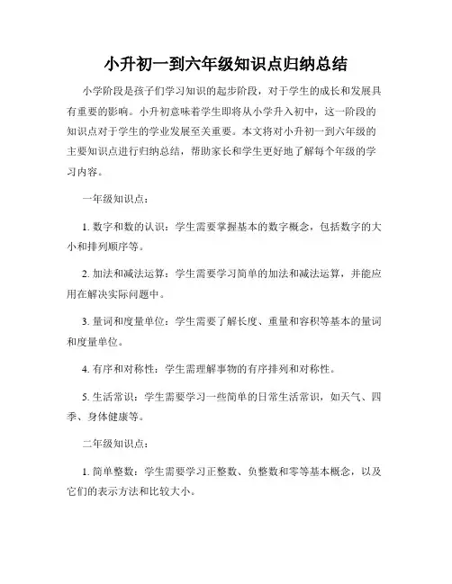 小升初一到六年级知识点归纳总结