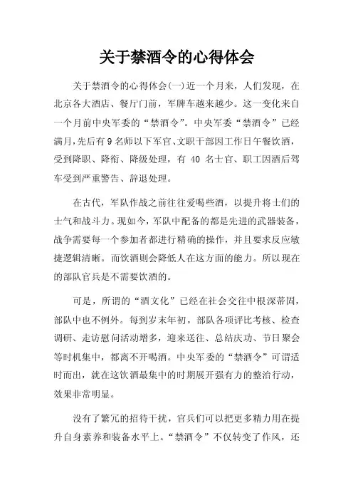 关于禁酒令的心得体会