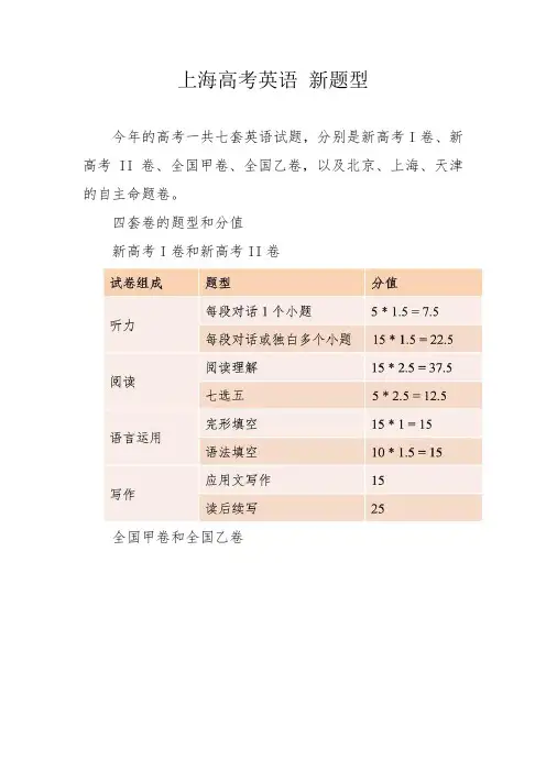上海高考英语 新题型