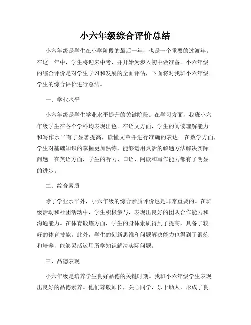 小六年级综合评价总结