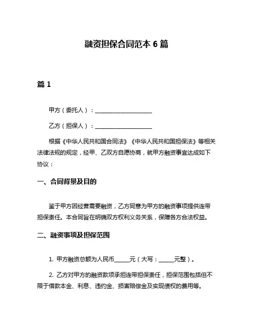融资担保合同范本6篇