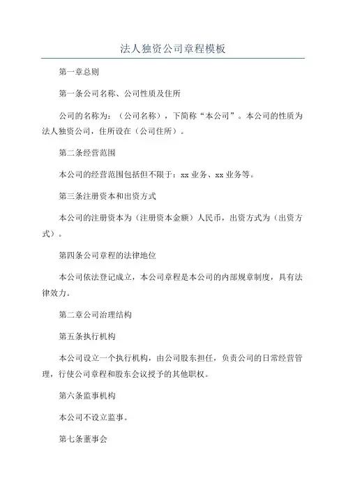 法人独资公司章程模板