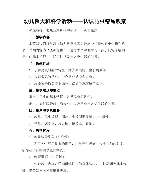 幼儿园大班科学活动——认识昆虫精品教案