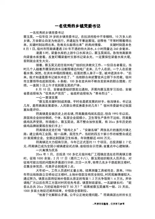 一名优秀的乡镇党委书记