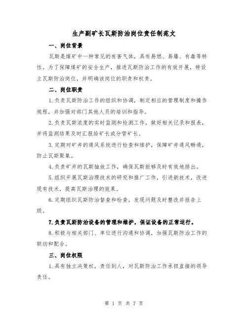 生产副矿长瓦斯防治岗位责任制范文（4篇）