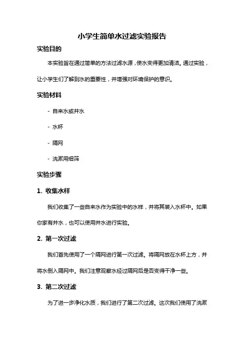 小学生简单水过滤实验报告