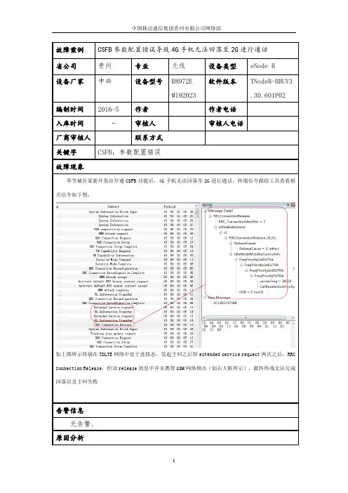 CSFB参数配置错误导致4G手机无法回落至2G进行通话
