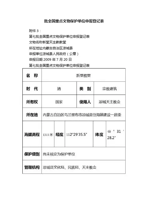 批全国重点文物保护单位申报登记表