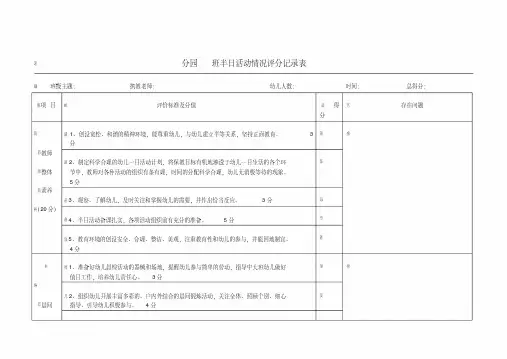 幼儿园半日活动评价表