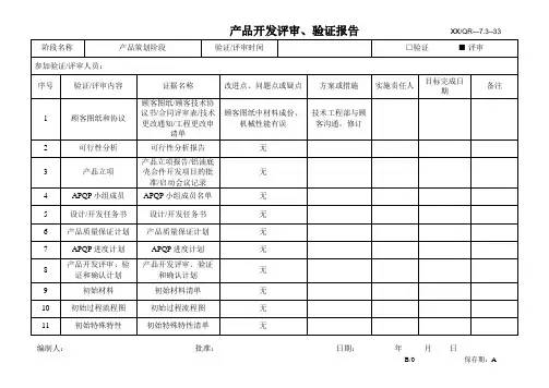 产品开发评审、验证报告