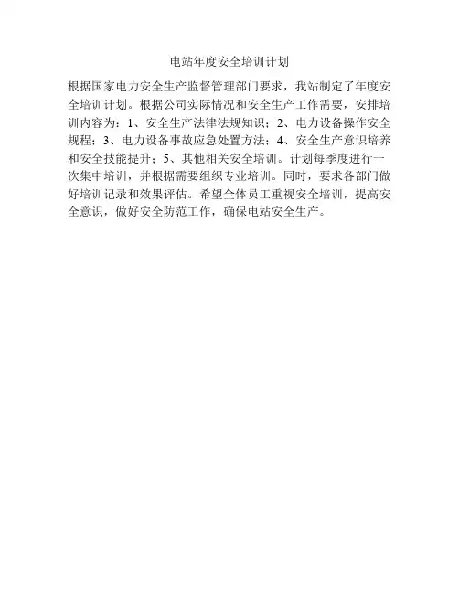 电站年度安全培训计划