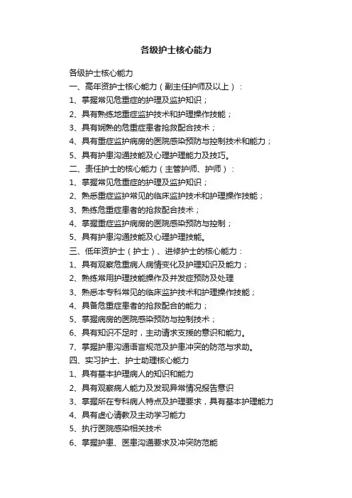 各级护士核心能力