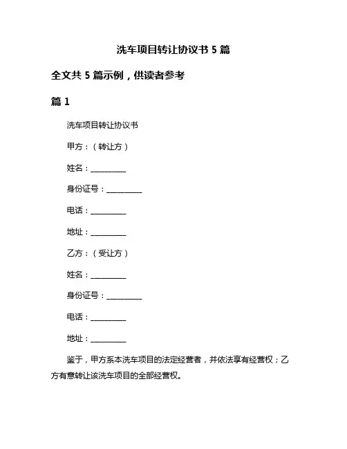 洗车项目转让协议书5篇