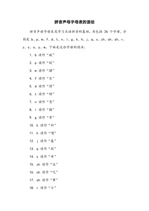 拼音声母字母表 26个 读法