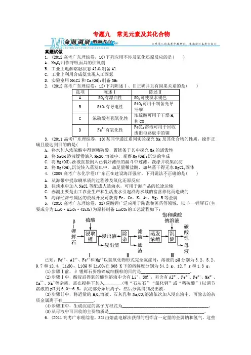 广东省高考化学二轮复习 专题九 常见元素及其化合物