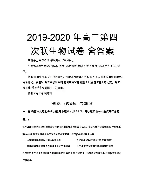 2019-2020年高三第四次联生物试卷 含答案
