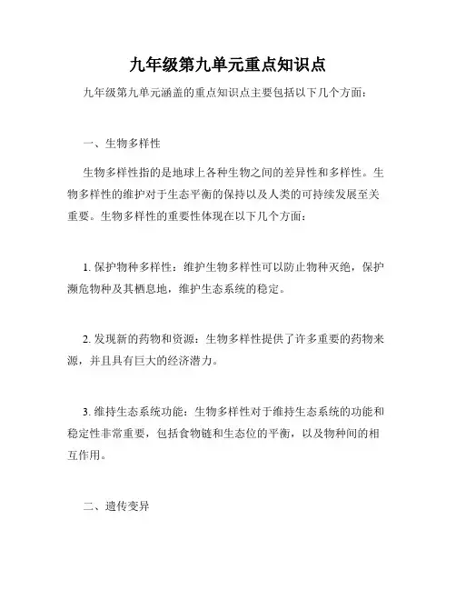 九年级第九单元重点知识点