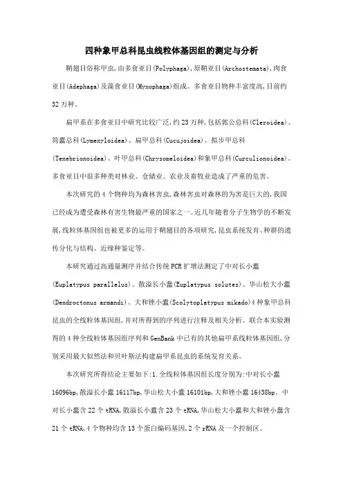 四种象甲总科昆虫线粒体基因组的测定与分析