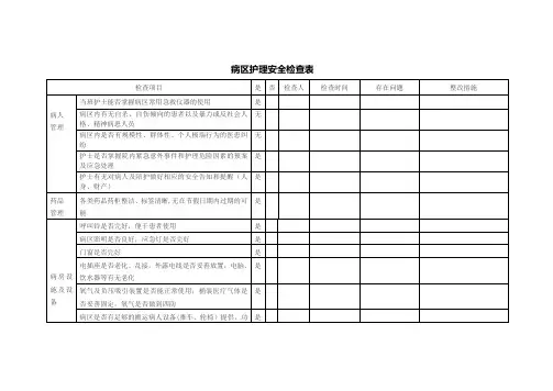 病区护理安全检查表