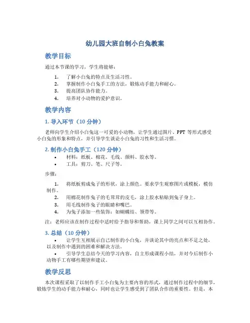 幼儿园大班自制小白兔教案