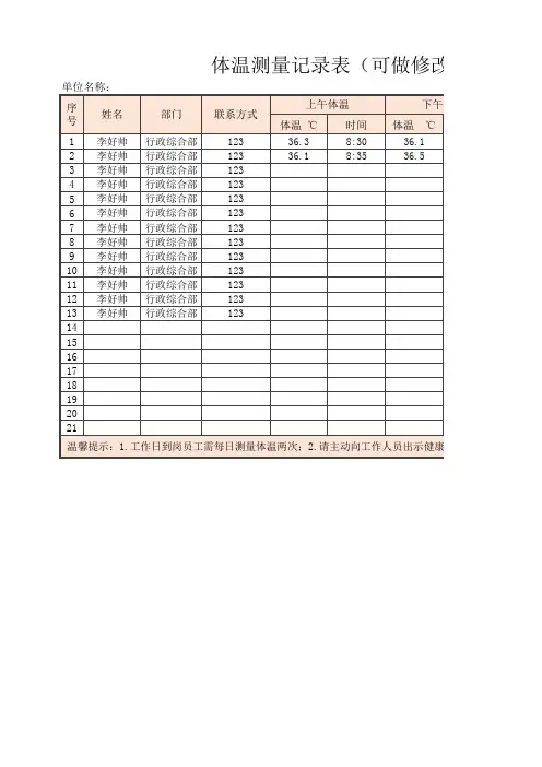 体温测量记录表