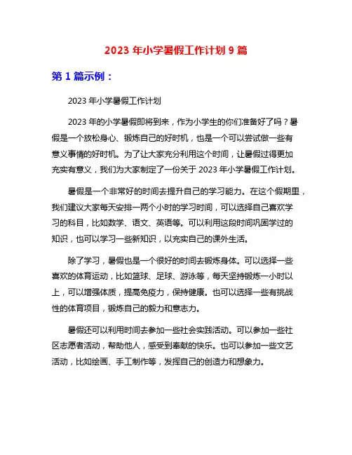 2023年小学暑假工作计划9篇