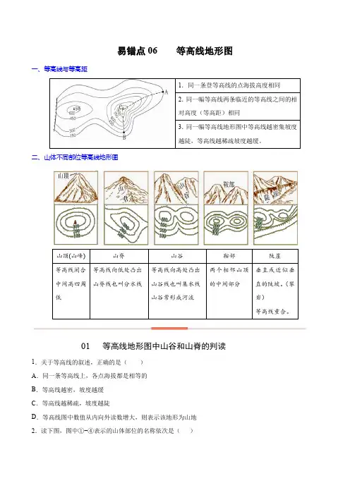 易错点06等高线地形图的判读-备战2022年中考地理考试易错题(原卷版+解析)
