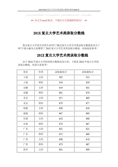 2018-201X复旦大学艺术类录取分数线-推荐word版 (4页)