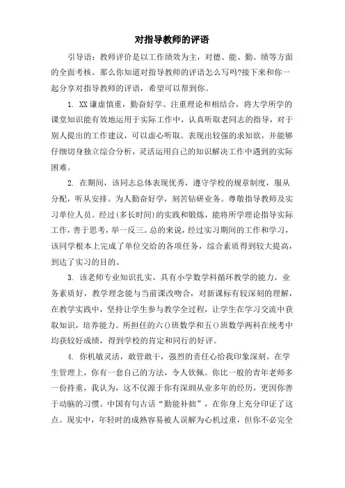 对指导教师的评语