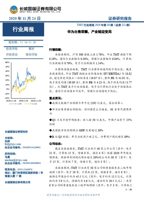 TMT行业周报2020年第38期（总第122期）：华为出售荣耀，产业链迎变局