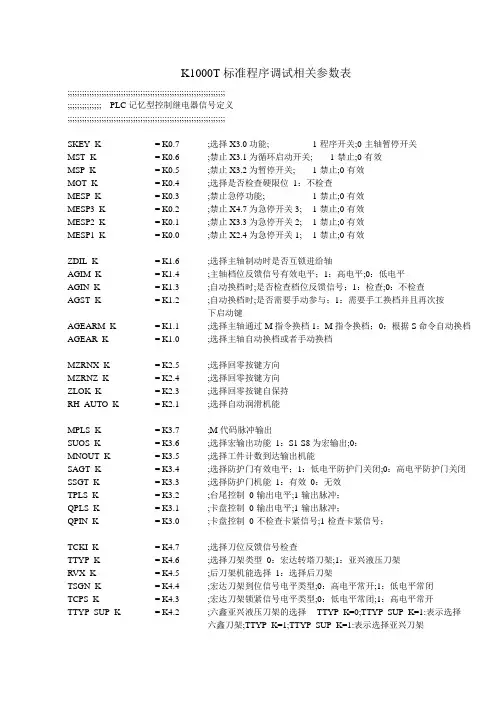 K1000TII标准程序调试参数说明
