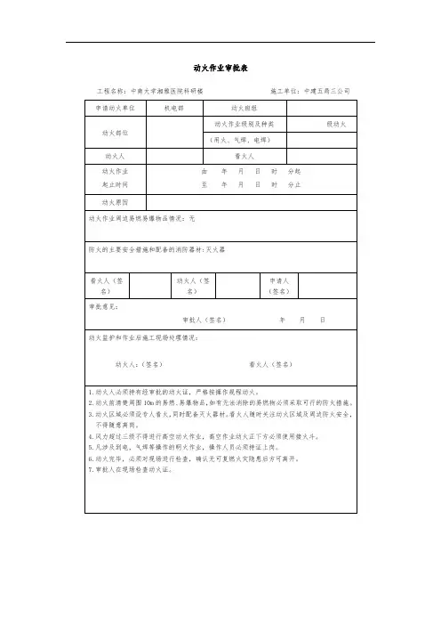 动火作业审批表(样表)(1)